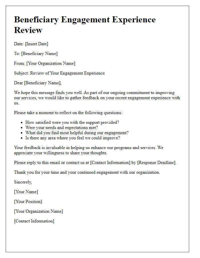 Letter template of beneficiary engagement experience review