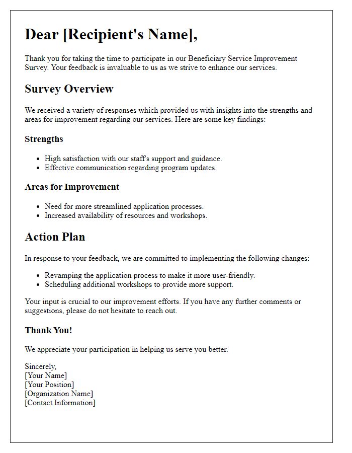 Letter template of beneficiary service improvement survey response