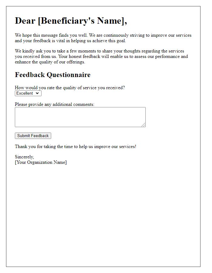 Letter template of beneficiary service quality feedback collection