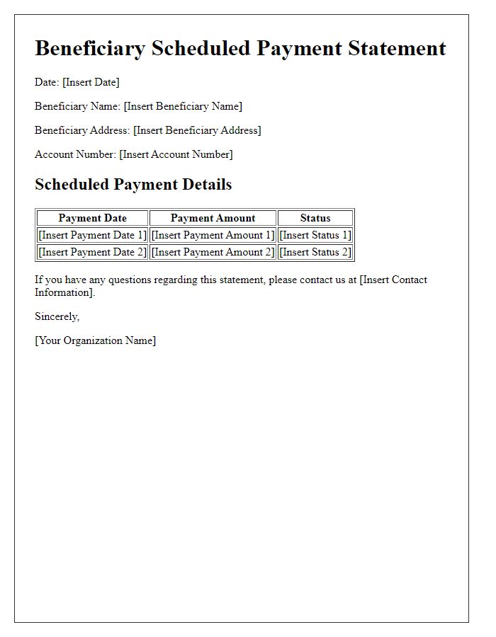 Letter template of beneficiary scheduled payment statement