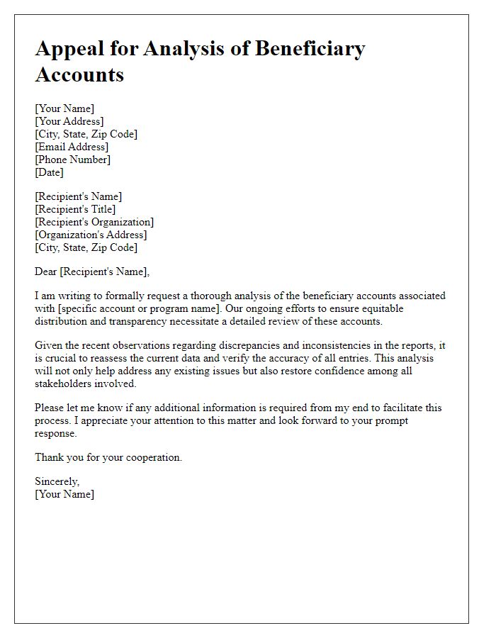 Letter template of appeal for analysis of beneficiary accounts