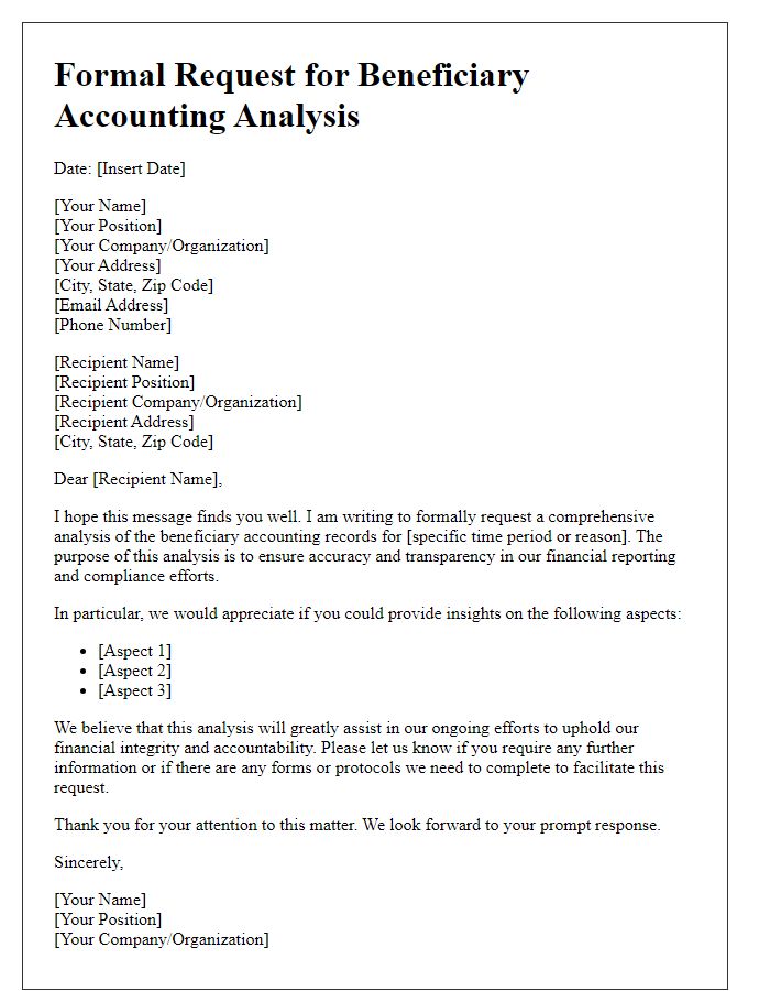 Letter template of formal request for beneficiary accounting analysis