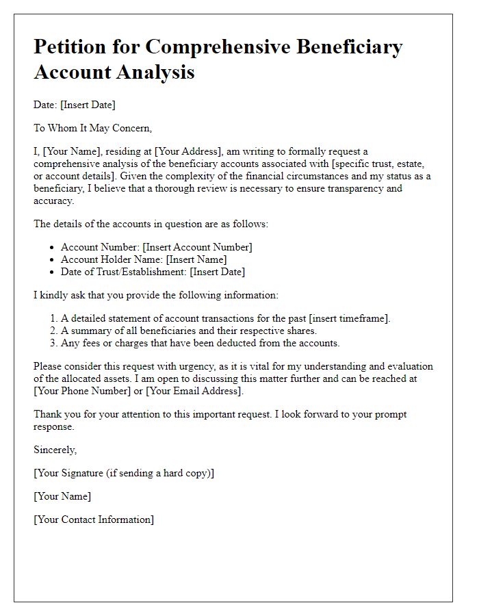 Letter template of petition for comprehensive beneficiary account analysis