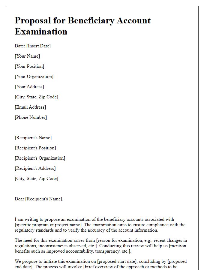 Letter template of proposal for beneficiary account examination