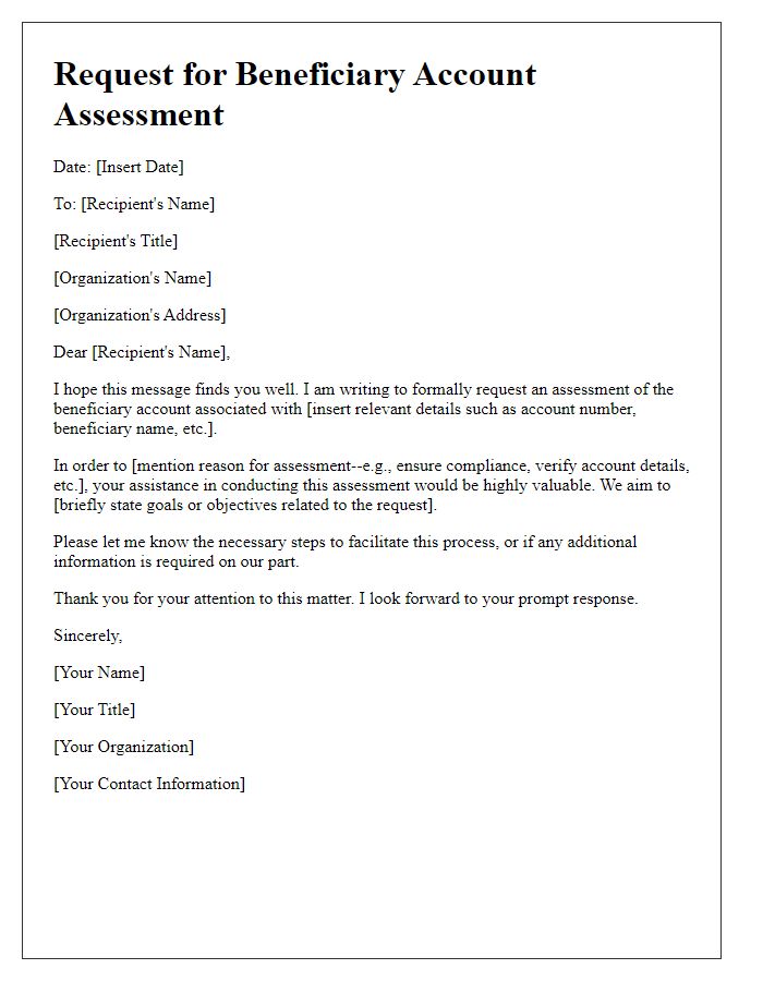 Letter template of request for beneficiary account assessment