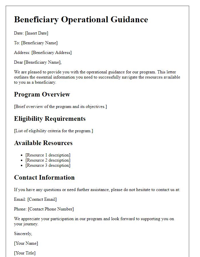 Letter template of beneficiary operational guidance.