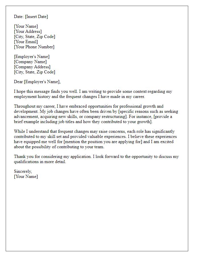 Letter template of explanation for frequent job changes