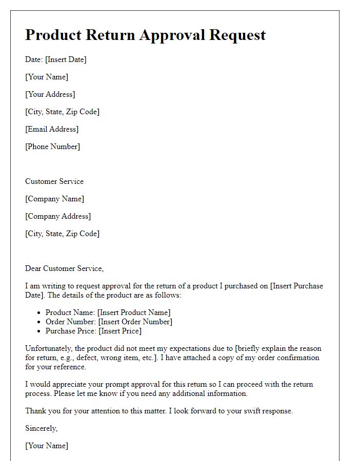 Letter template of product return approval request.