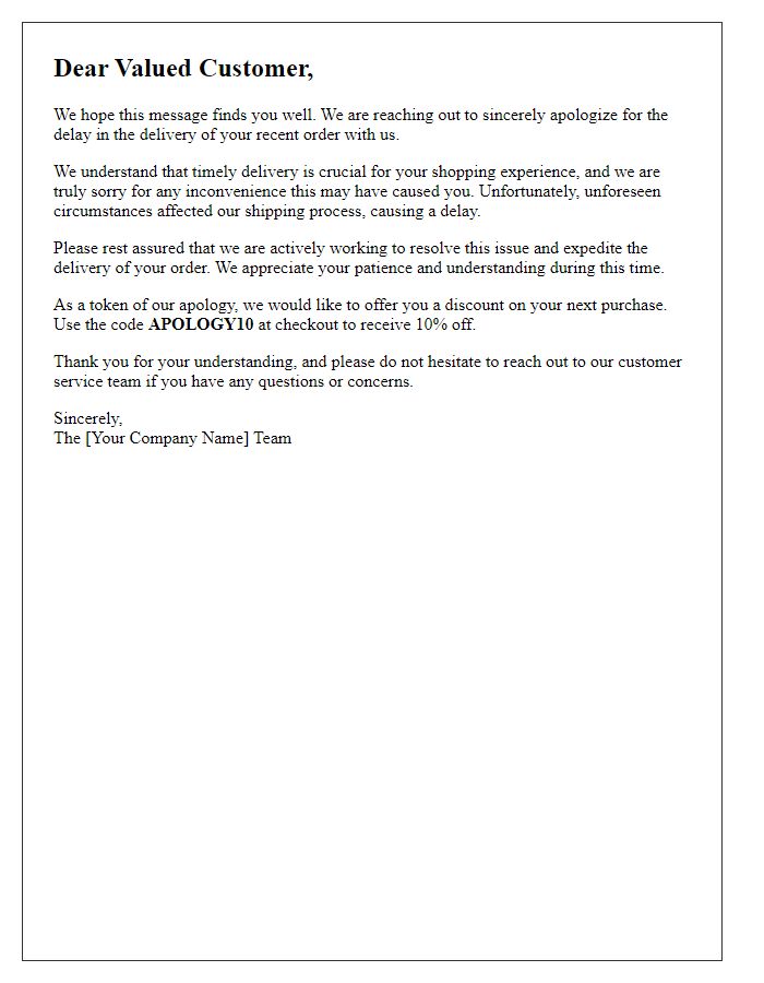 Letter template of late delivery apology for online shoppers.