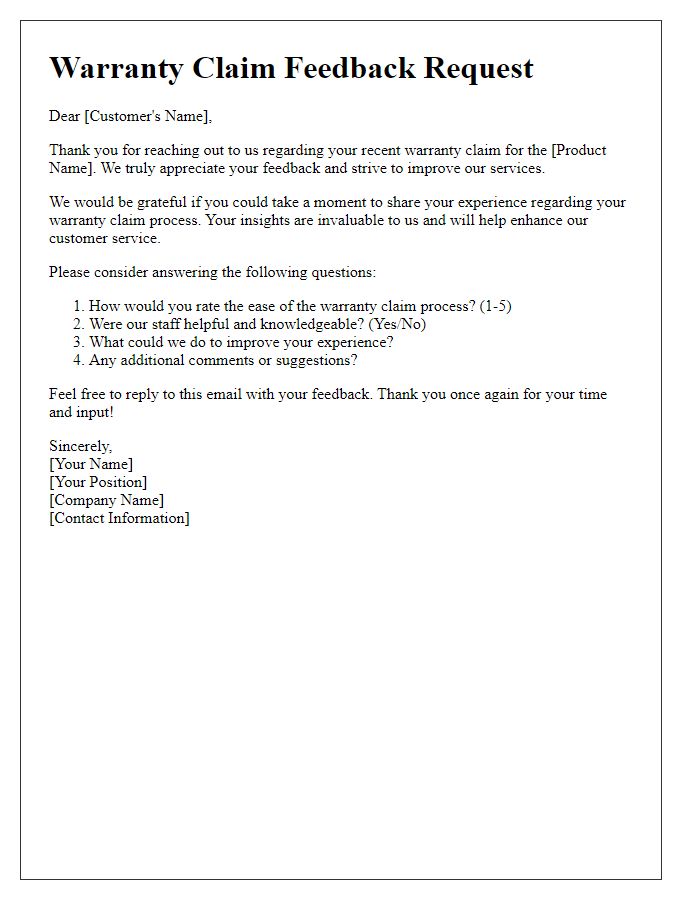 Letter template of warranty claim customer feedback request