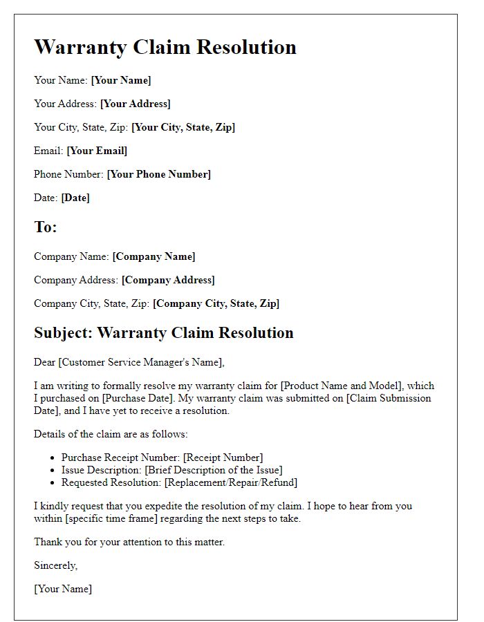 Letter template of warranty claim resolution