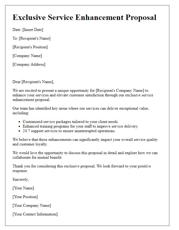 Letter template of exclusive service enhancement proposal