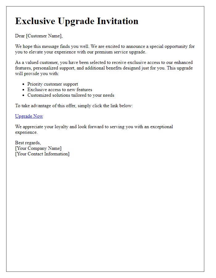 Letter template of premium service upgrade invitation