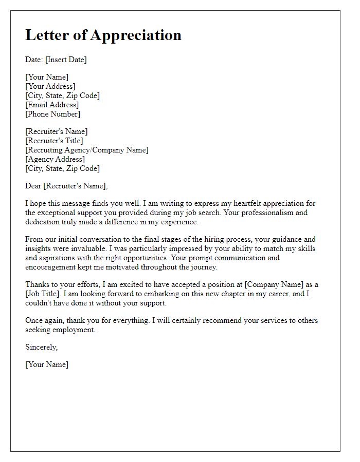 Letter template of appreciation for recruiter support