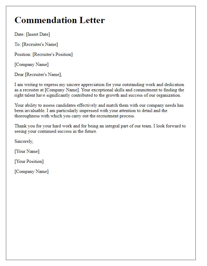 Letter template of commendation for recruiters work