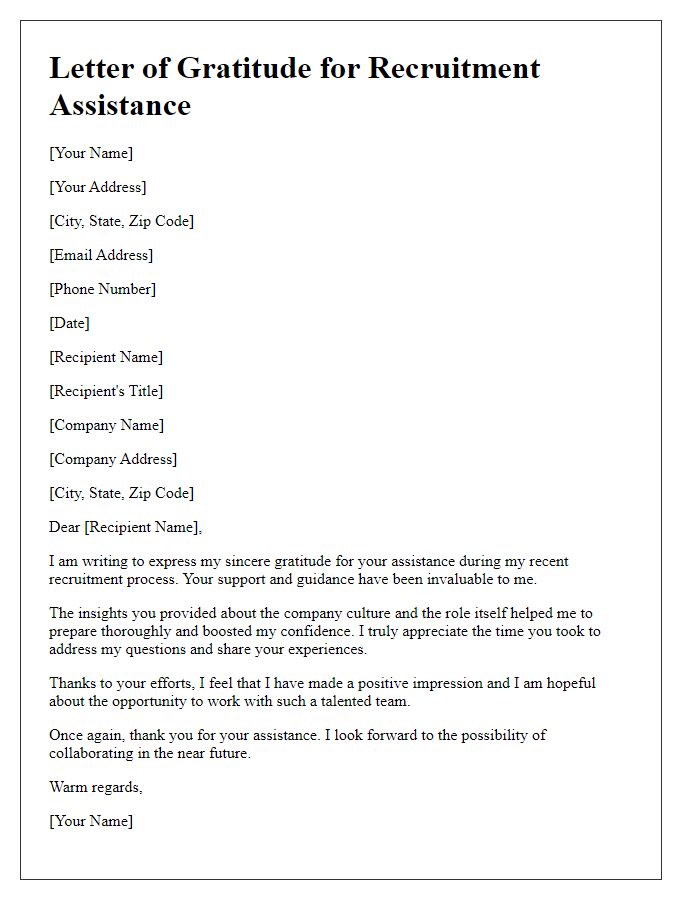 Letter template of gratitude for recruitment assistance