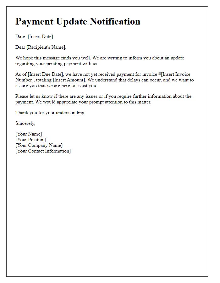 Letter template of delayed payment update