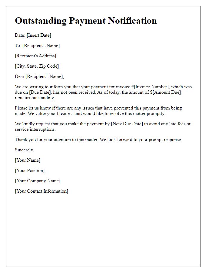 Letter template of outstanding payment delay