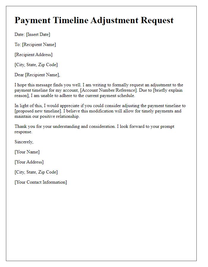 Letter template of payment timeline adjustment