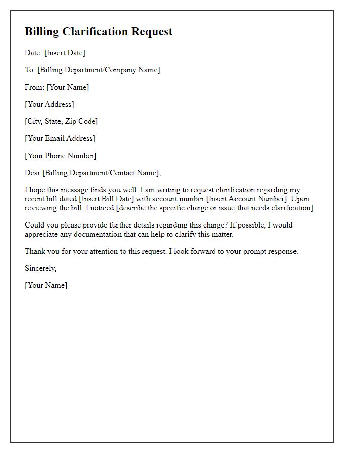 Letter template of Billing Clarification Request