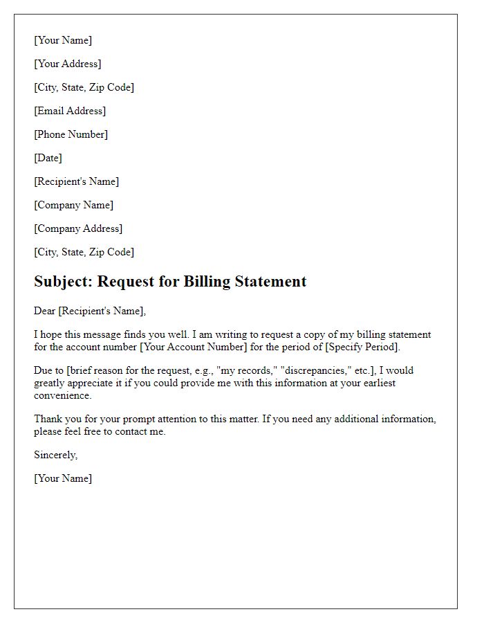 Letter template of Billing Statement Request