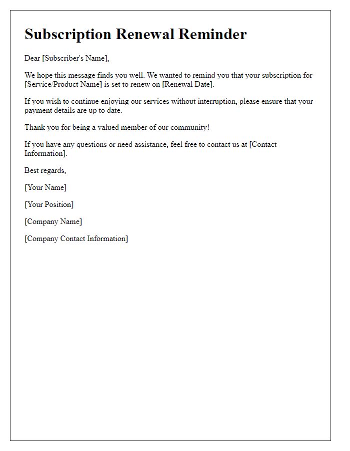 Letter template of subscription renewal follow-up