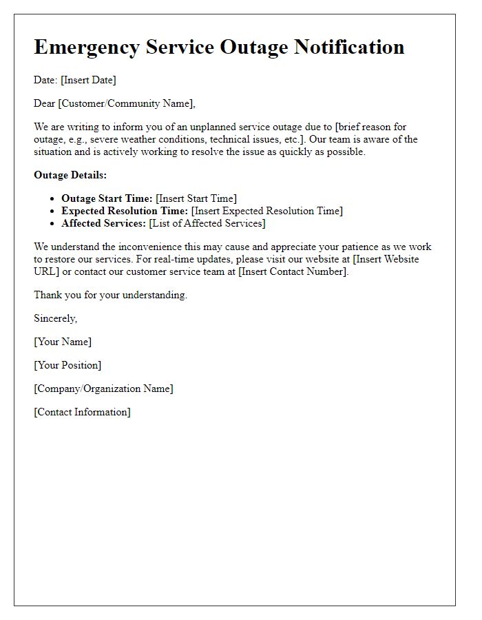 Letter template of Emergency Service Outage Communication