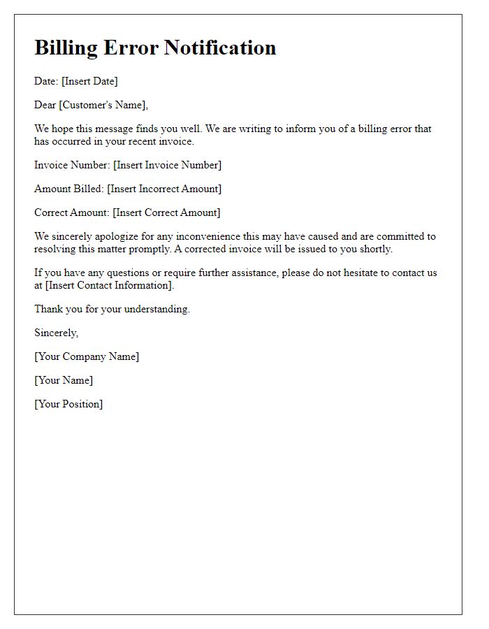 Letter template of billing error notification