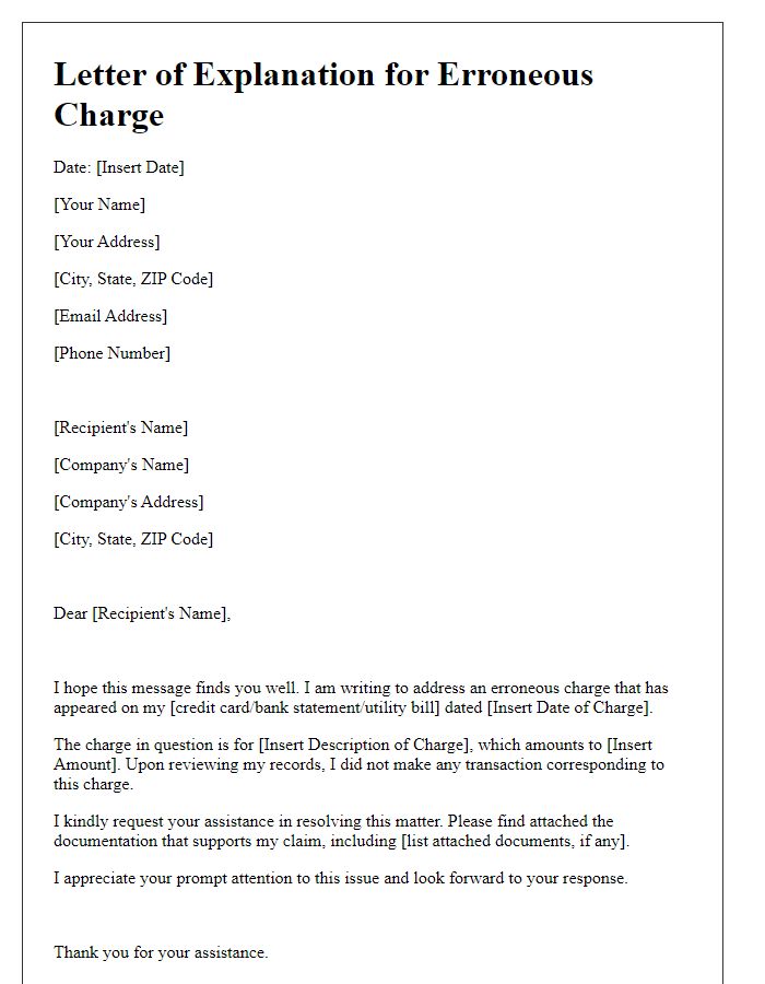 Letter template of erroneous charge explanation