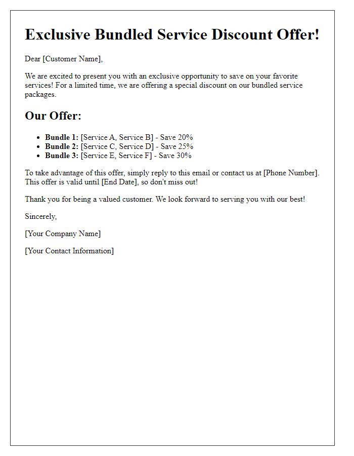 Letter template of bundled service discount offer