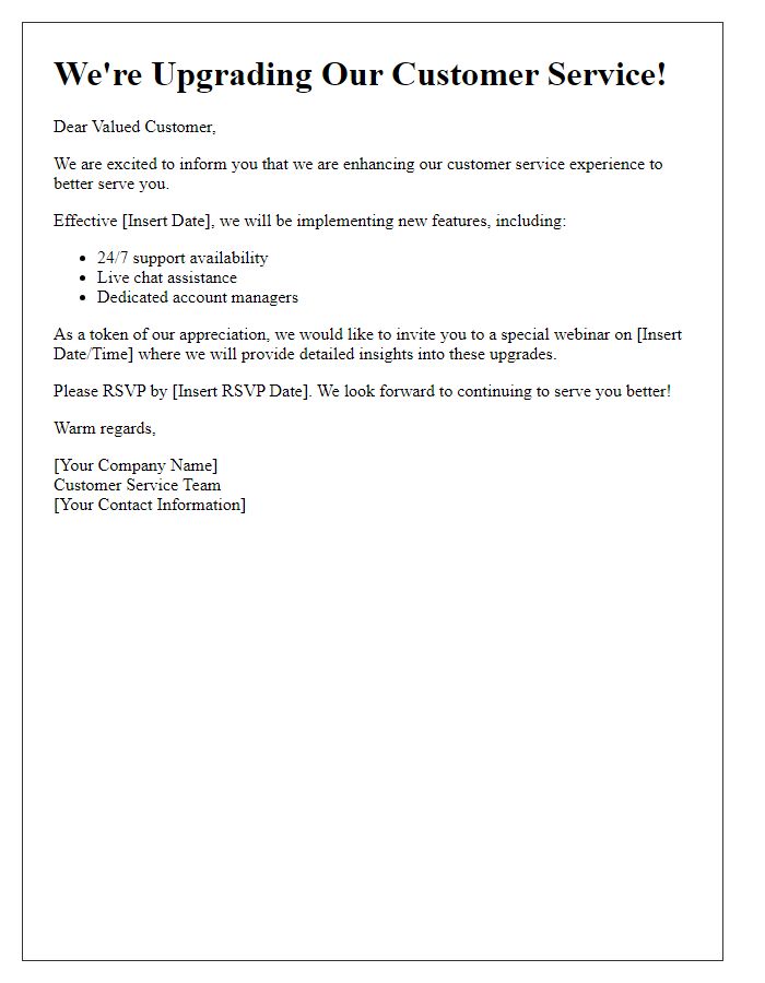 Letter template of customer service upgrade invitation