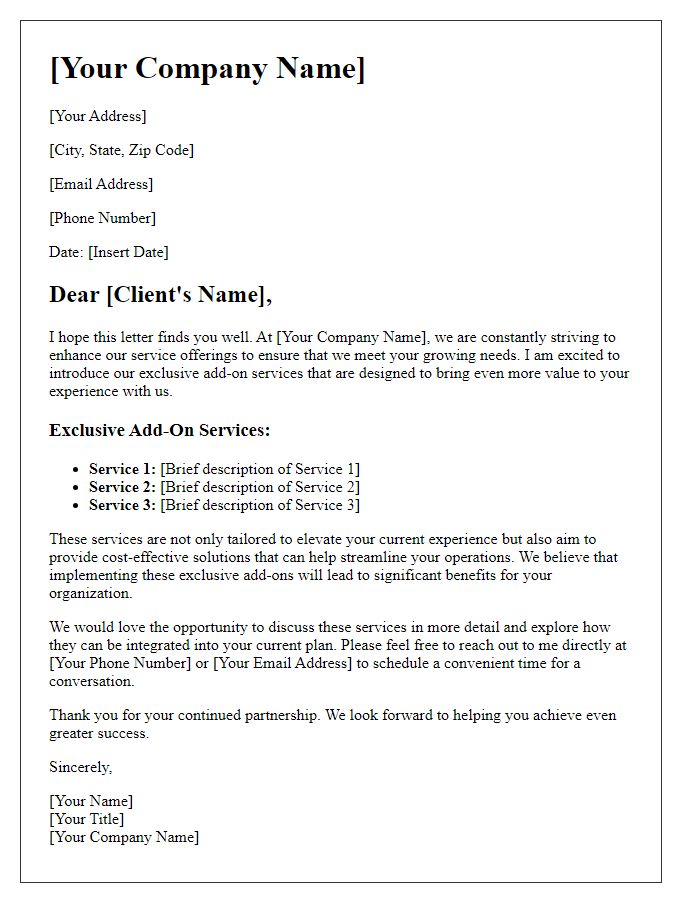 Letter template of exclusive add-on services pitch