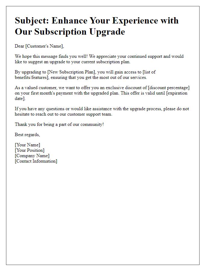 Letter template of subscription upgrade suggestion