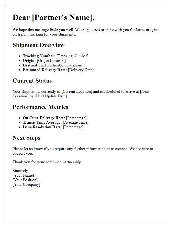 Letter template of freight tracking insights for partners.