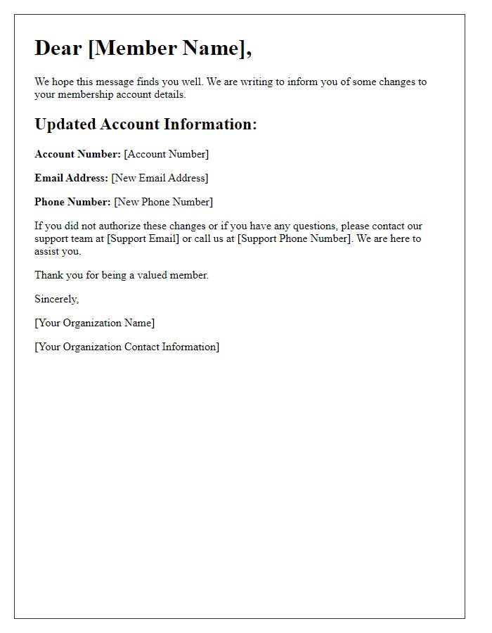 Letter template of changes to your membership account details