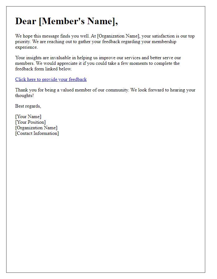 Letter template of membership account feedback request