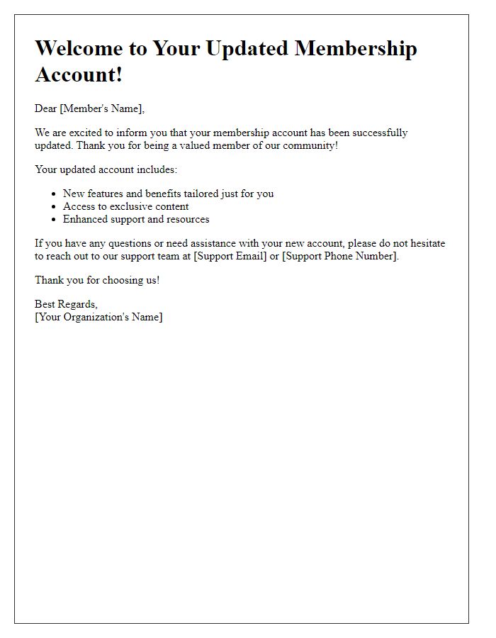 Letter template of welcome to your updated membership account