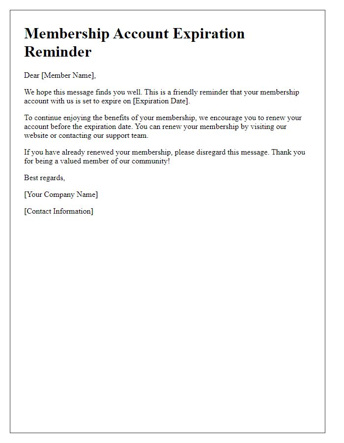 Letter template of your membership account expiration reminder