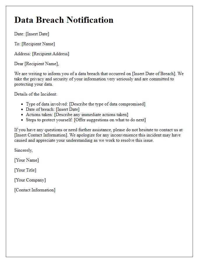 Letter template of data breach notification