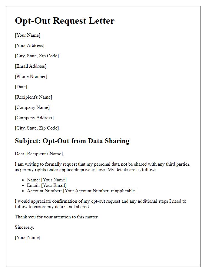 Letter template of opt-out from data sharing