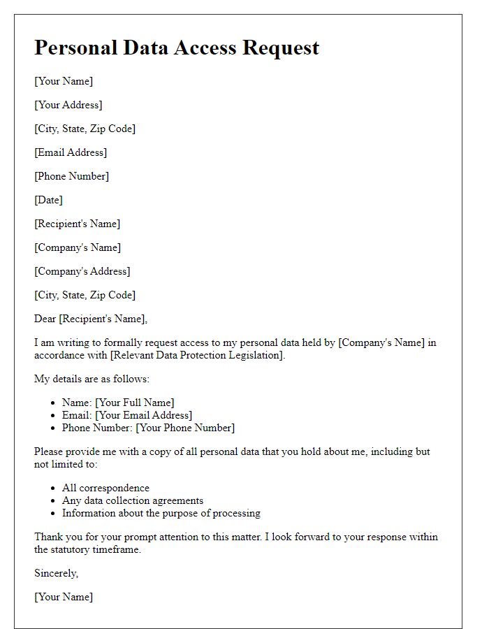 Letter template of personal data access request