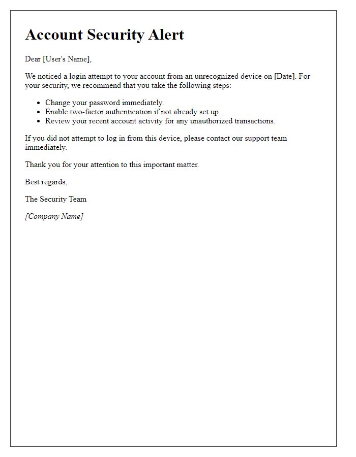 Letter template of account security alert