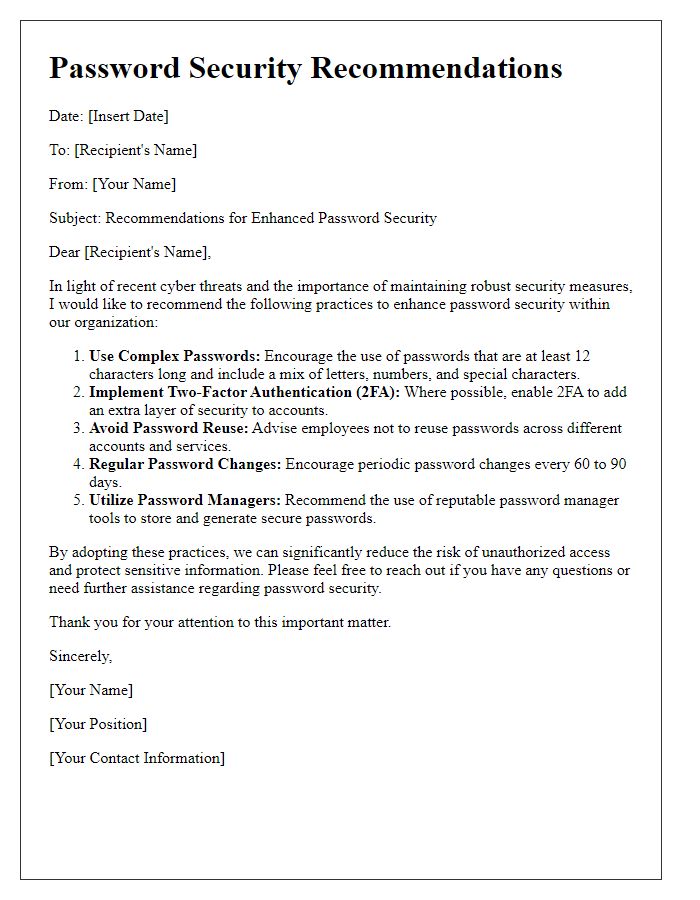 Letter template of password security recommendation