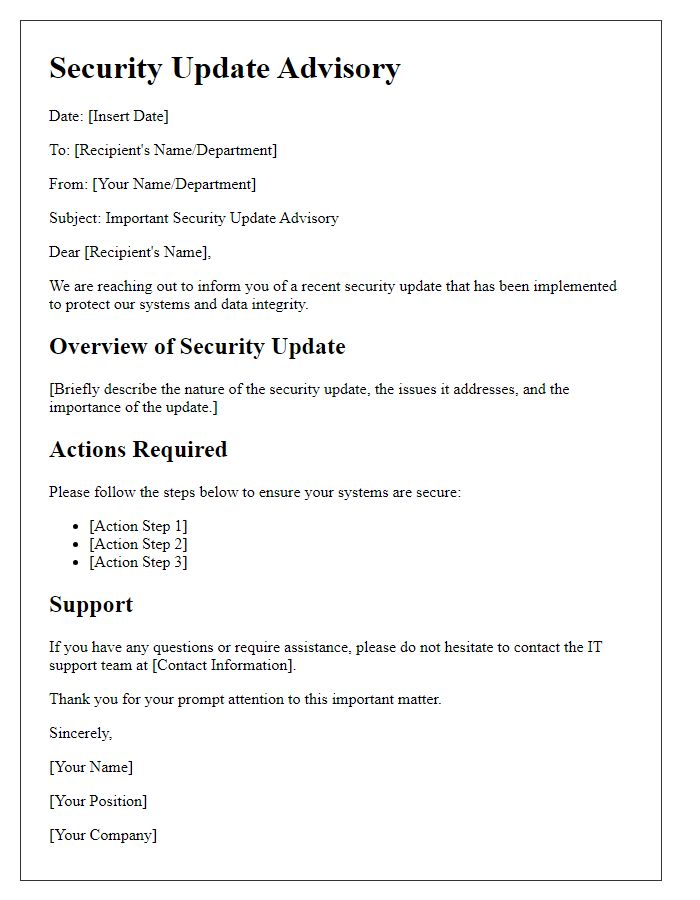 Letter template of security update advisory