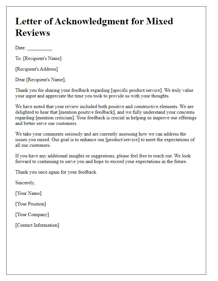 Letter template of acknowledgment for mixed reviews.