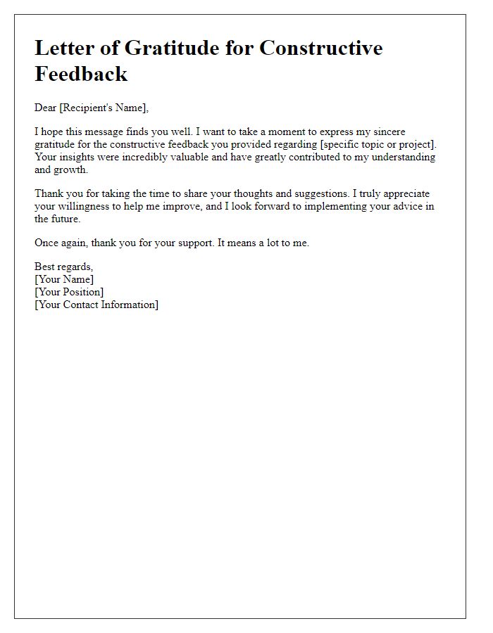 Letter template of gratitude for constructive feedback.