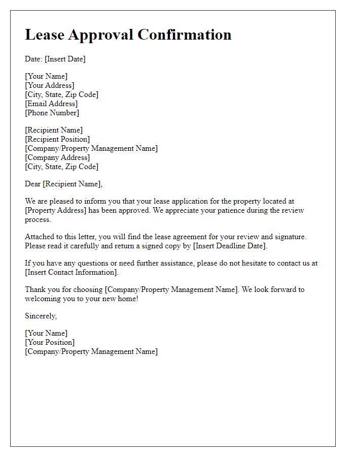 Letter template of confirmation for lease approval