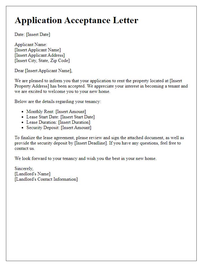 Letter template of landlord application acceptance