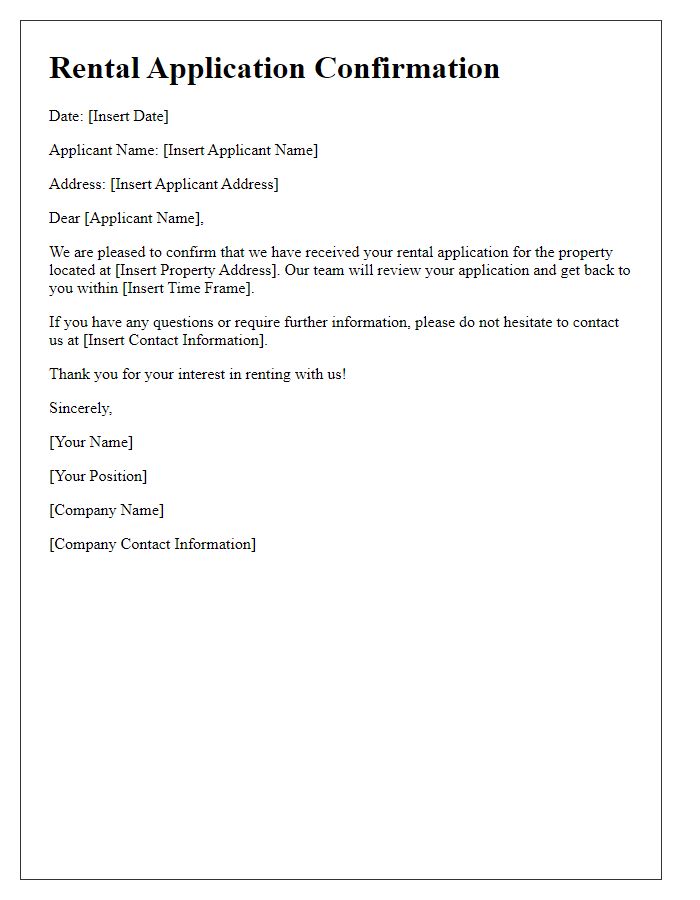 Letter template of rental application confirmation