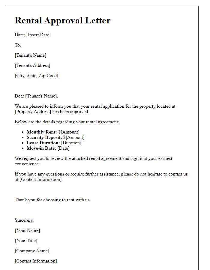 Letter template of rental approval details